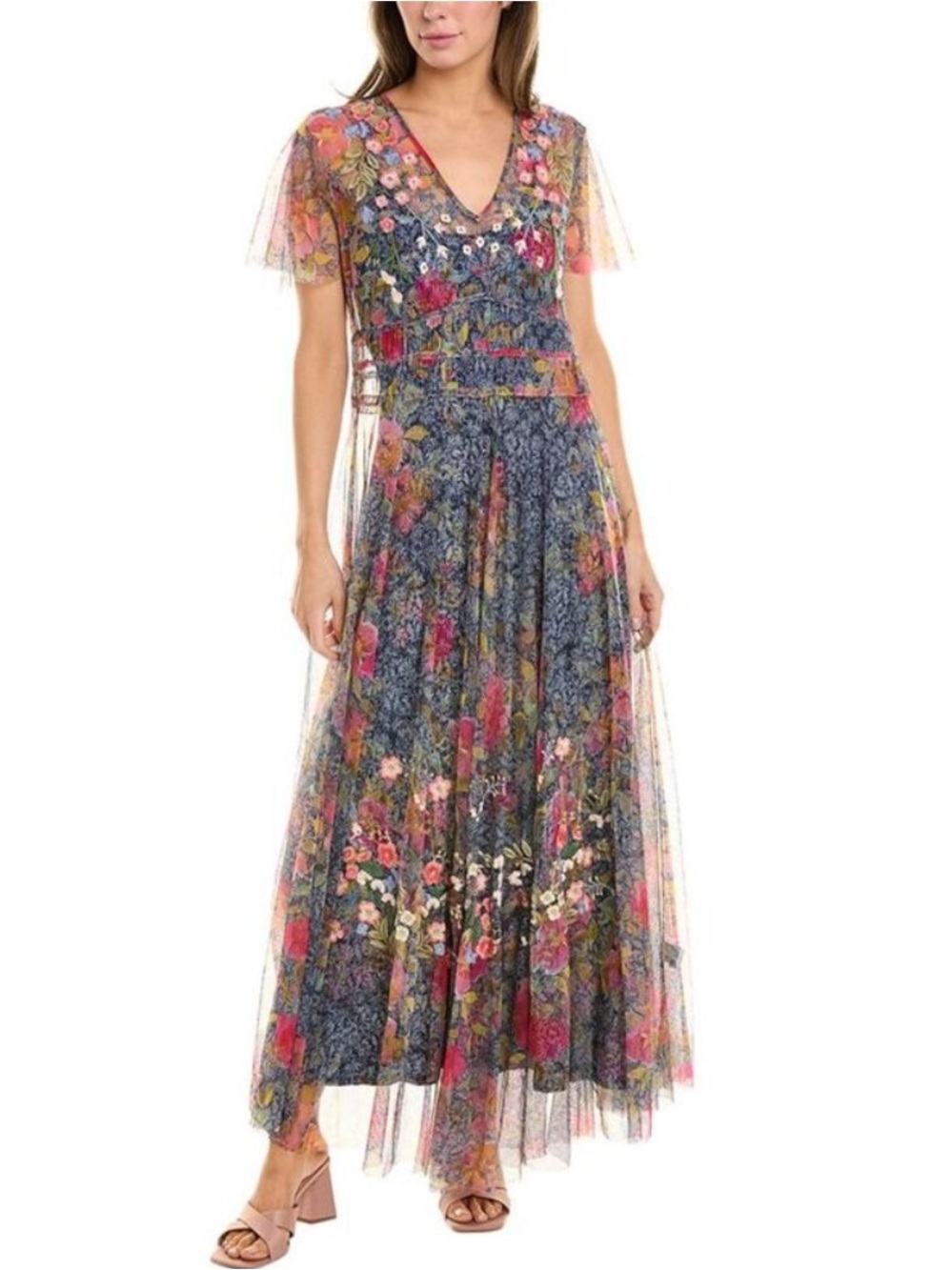 NWT Johnny Was Locust Mesh Maxi Dress Floral embroidered Size XL